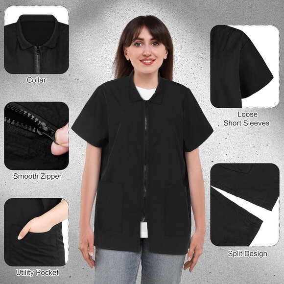 2 Pack Pet Grooming Work Clothes Black Pet Groomer Uniforms with Full Zipper Wat - Picture 3 of 7